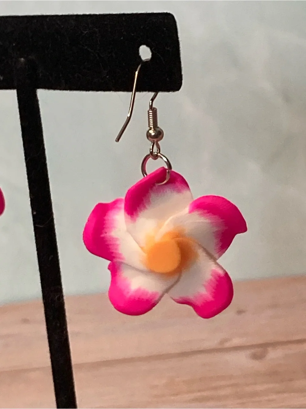 Pink White Yellow Plumeria Flower Drop Earrings